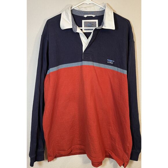 LL Bean Polo Shirt VTG X-Large Rugby Colorblock Long Sleeve Traditional Fit Mens - Picture 1 of 7